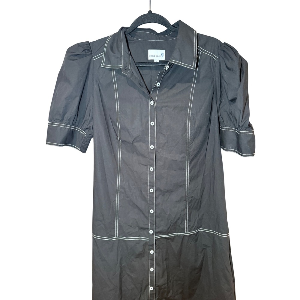 Cartolina Francesca Noir Midi Dress Cotton Black Size Large *No Belt* - Picture 3 of 9